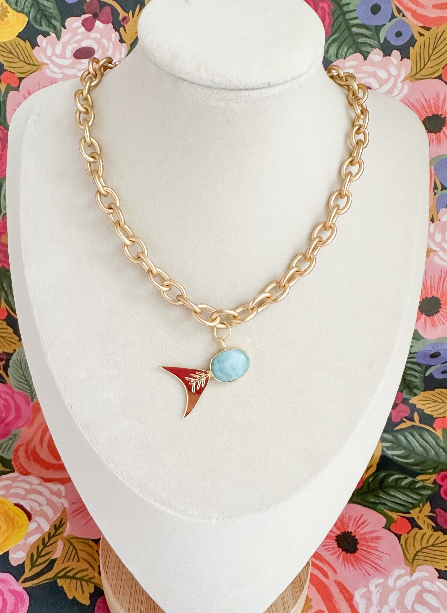 Siena Larimar Fish Pendant Gold Necklace