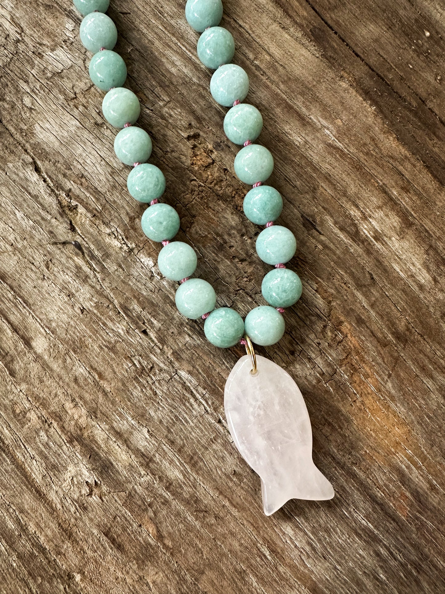 Lexi- Jade Necklace with Rose Quartz Fish