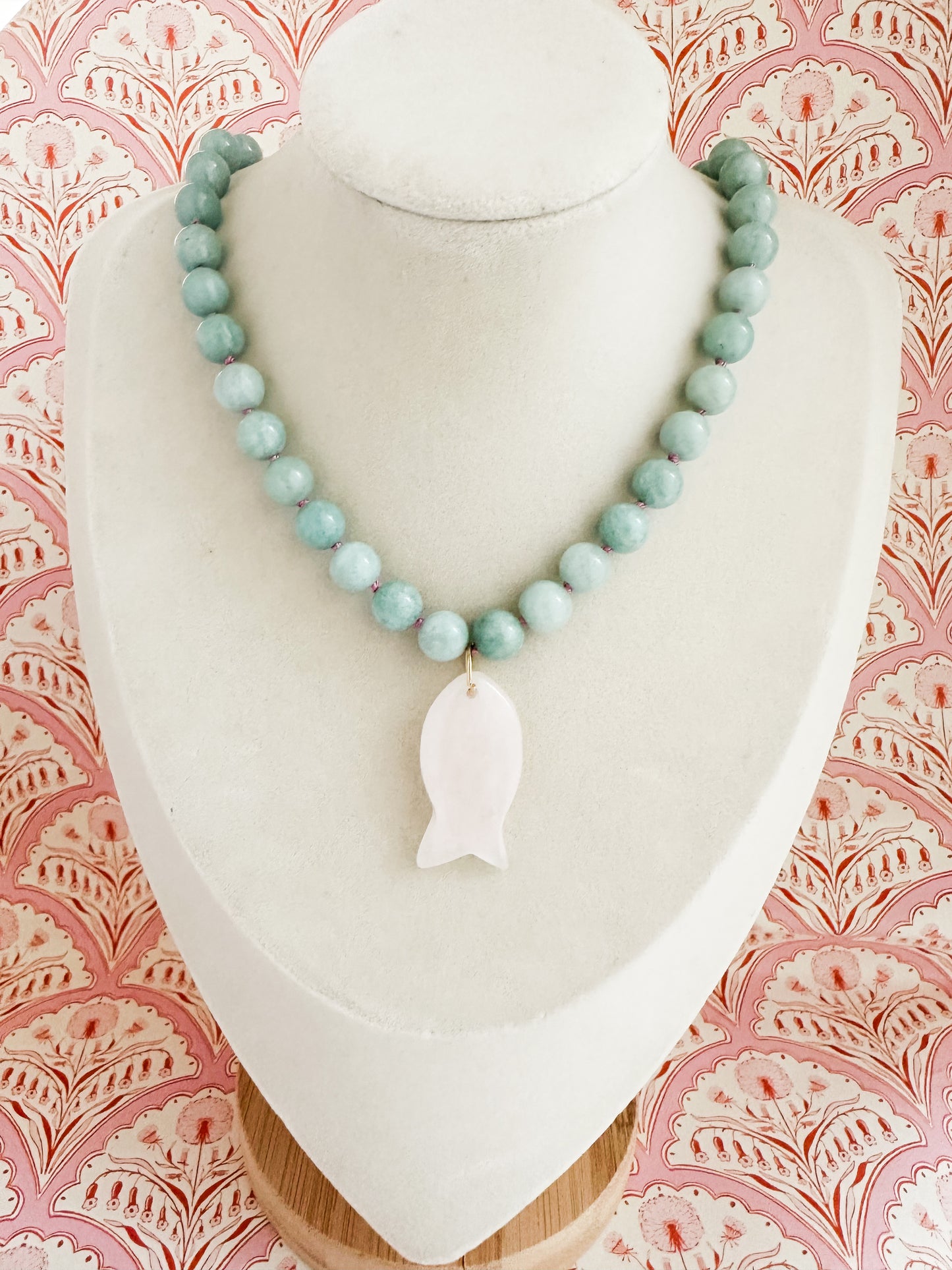 Lexi- Jade Necklace with Rose Quartz Fish