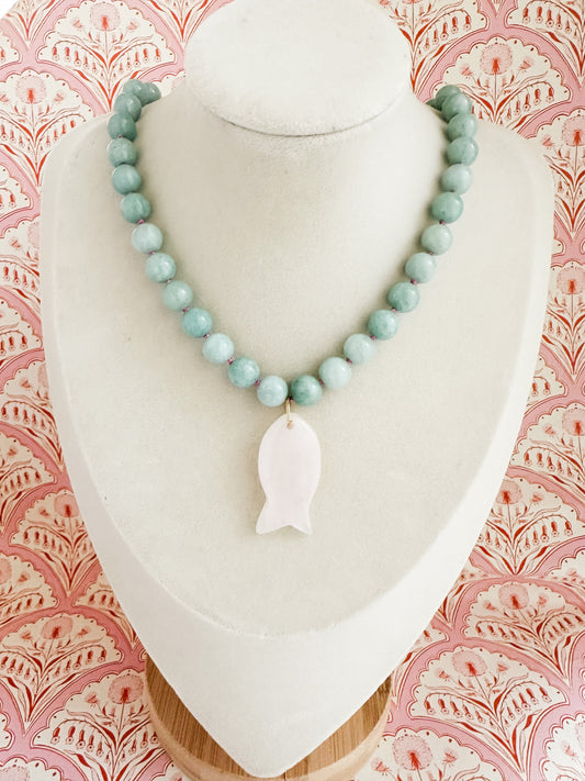 Lexi- Jade Necklace with Rose Quartz Fish