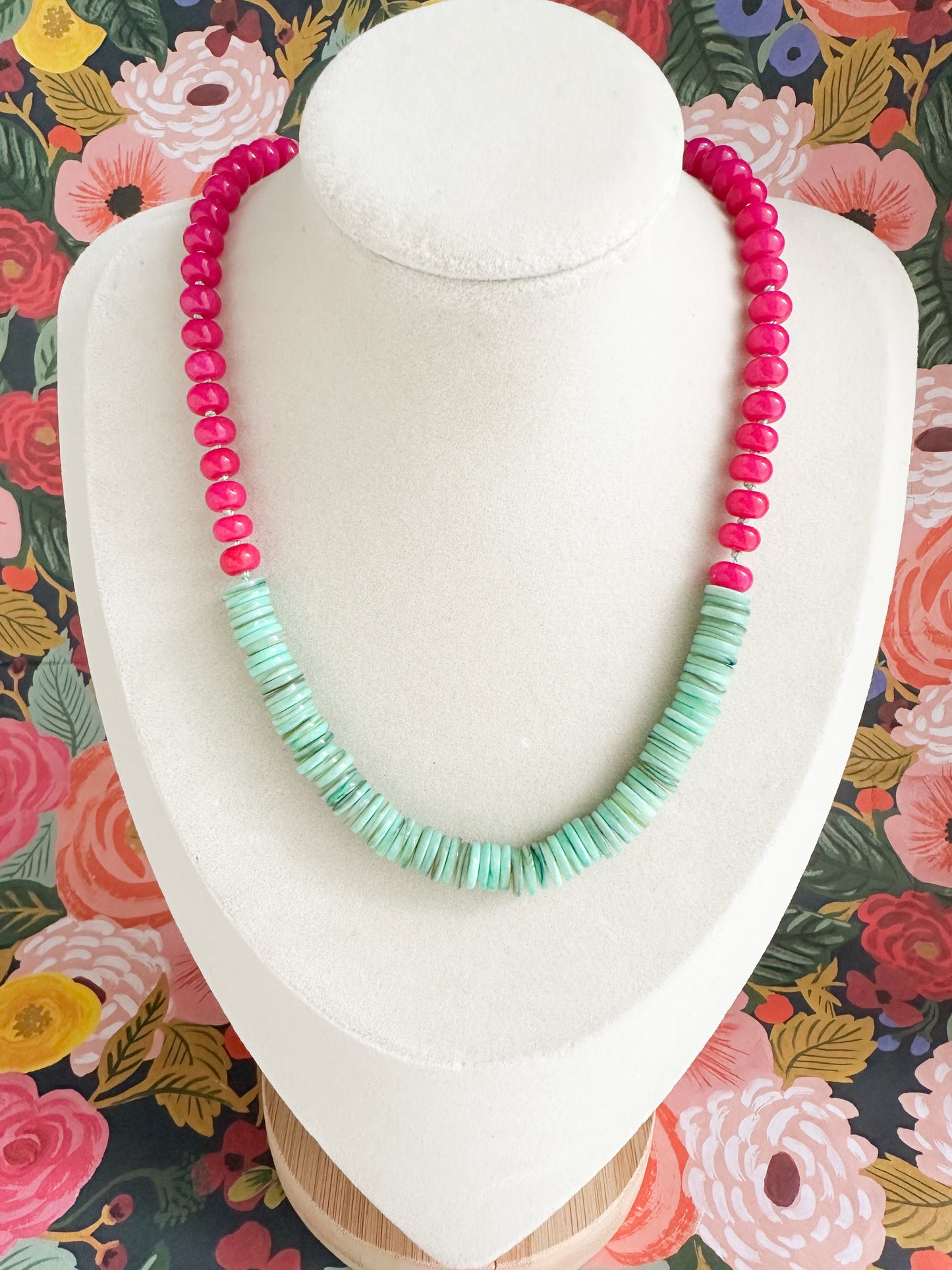 Quepos- Fuchsia Jade & Shell Necklace