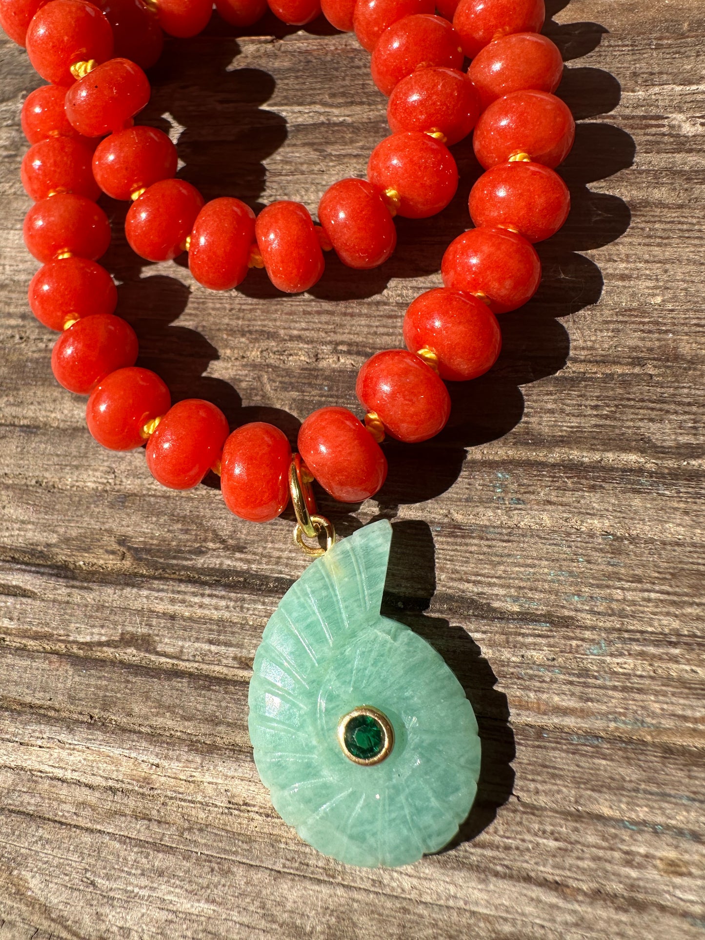 Camila-Silk Knotted Necklace with Ammonite Shell