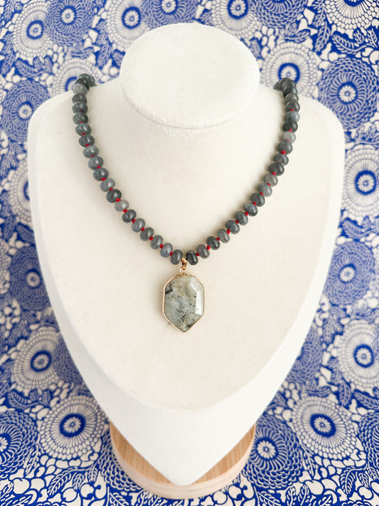 Greta-Silk Knotted Jade Necklace with Gemstone Pendant