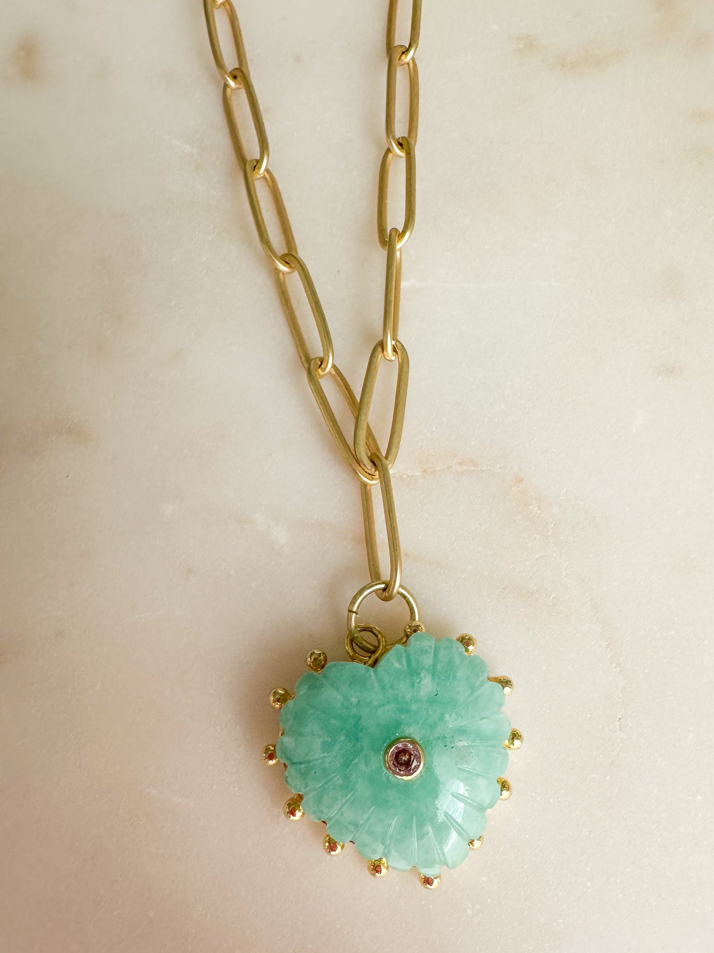 Gia-Carved Amazonite Heart Necklace