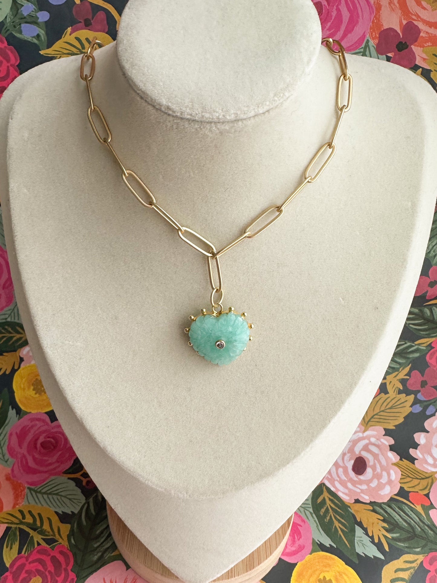 Gia-Carved Amazonite Heart Necklace