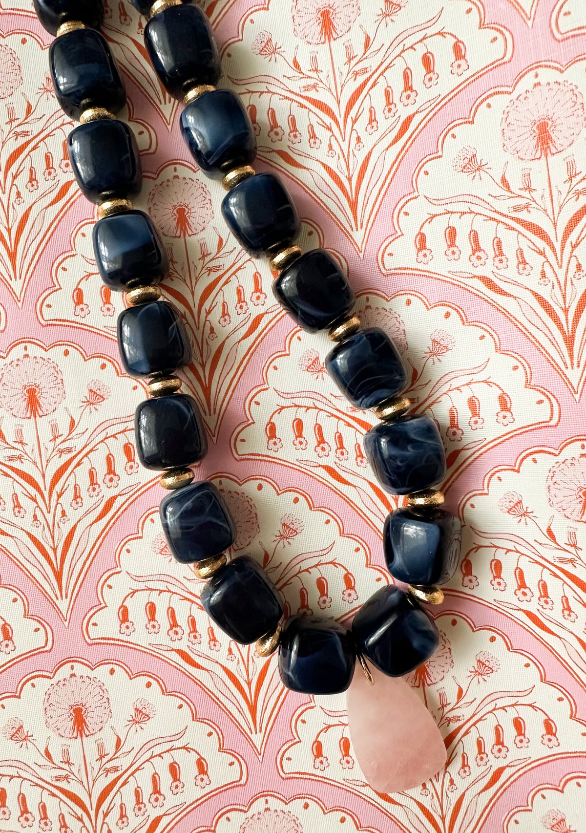 Kady-Navy Resin Necklace with Rose Quartz