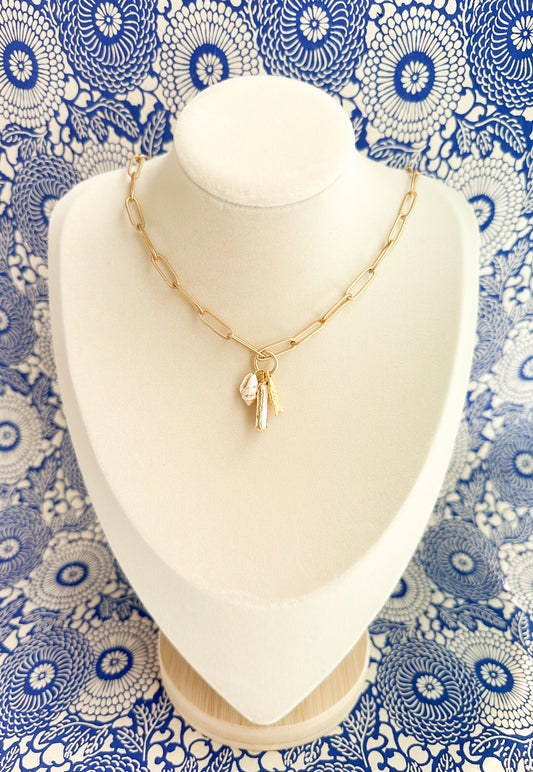 Gold Paperclip Chain Coastal Charm Necklace