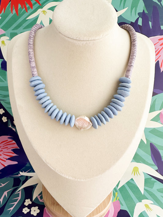 Light Blue and Lavender Saucer Statement Necklace