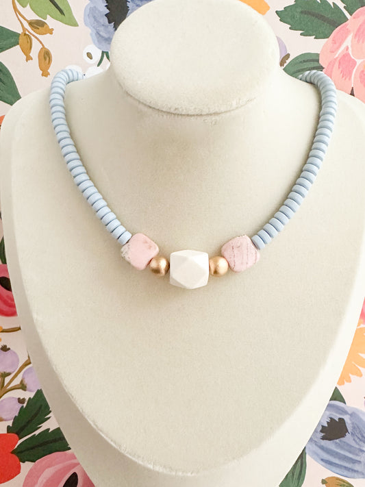 Blue and Pink Beaded Necklace