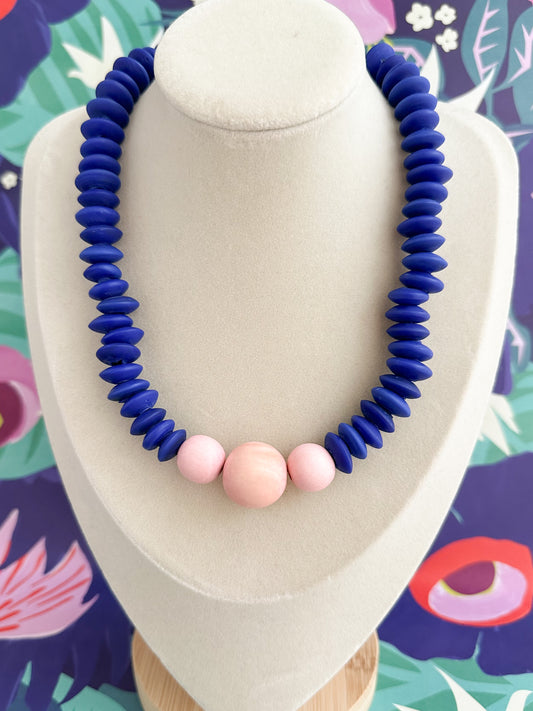 Cobalt Blue and Pink Saucer Necklace
