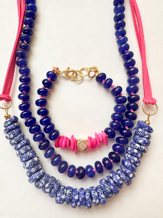 Azalea-Cobalt Jade Silk-Knotted Necklace