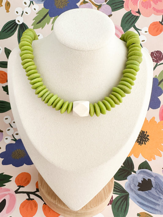 Boho Style Lime Green African Saucer Disc Necklace