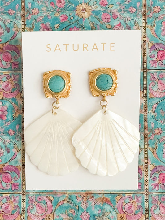 Shell Earrings with Turquoise Gold Posts